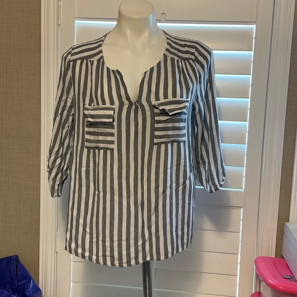 Faith and Joy Black and White Striped Blouse